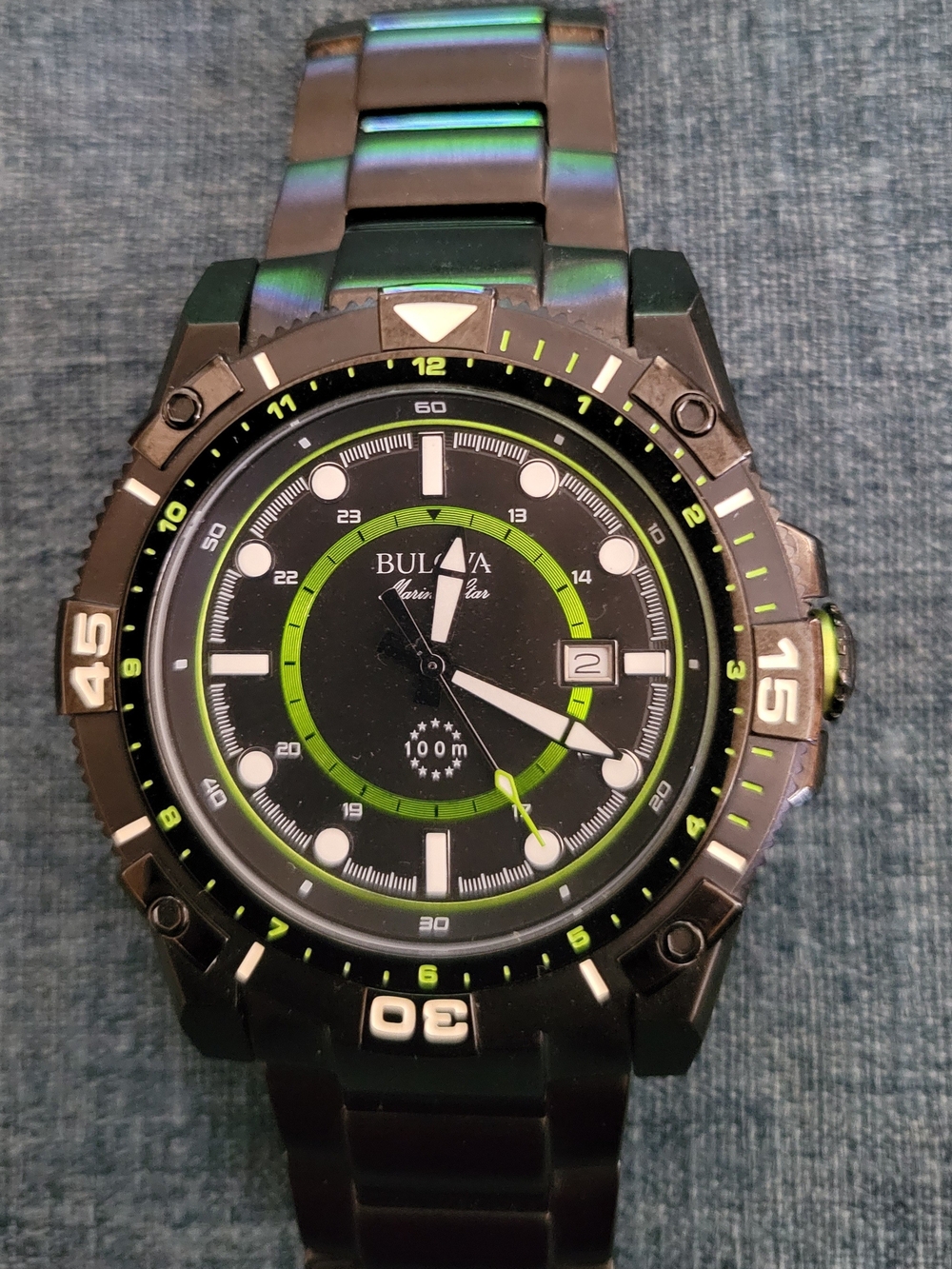 Bulova Men's Black and Green Marine Star 100m Dive Watch